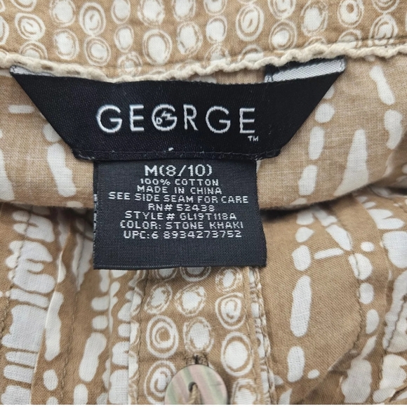 George Tan White Print Button Up Size M 8-10 Cotton Short Sleeve Pleats Preowned - Picture 7 of 8